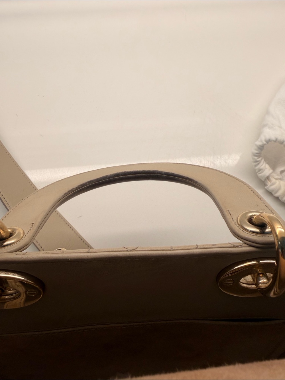 Dior Beige Quilted Lady Dior Medium Top-Handle Bag with Gold Hardware - Picture 11 of 14